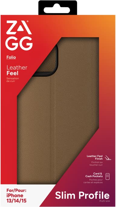 Zagg iPhone 16e/15/14/13 plånboksfodral (brunt)