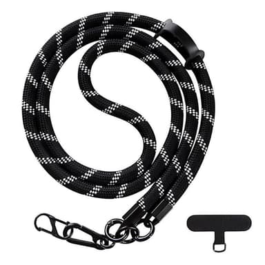 Mobilhalsband 10mm med fästbricka - Svart/vit
