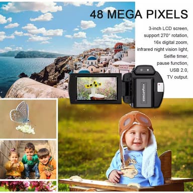 Videokamera 4K UHD/48MP/16x zoom/vidvinkelobjektiv/32GB kort/mikrofon