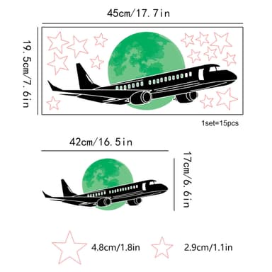 Glow in The Dark Plane Stars Stickers Grön