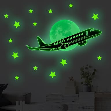Glow in The Dark Plane Stars Stickers Grön