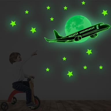 Glow in The Dark Plane Stars Stickers Grön