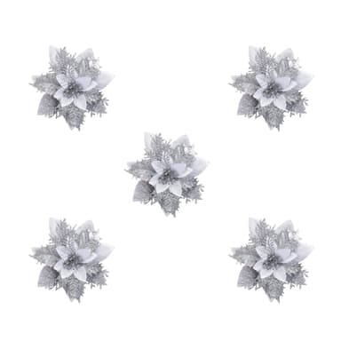 Konstgjorda julblommor silver 5-pack juldekoration