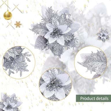 Konstgjorda julblommor silver 5-pack juldekoration