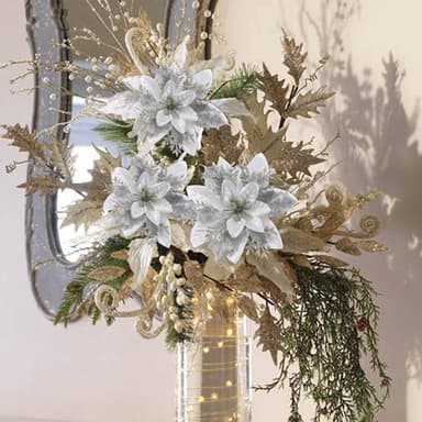 Konstgjorda julblommor silver 5-pack juldekoration