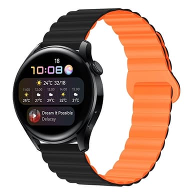 Svart orange silikonarmband för Huawei GT4, Samsung Watch6, 22mm