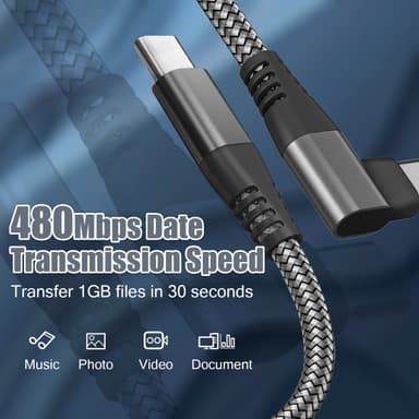 USB-C laddare med vinklad kontakt 60 W PD snabbladdning Svart 2 m