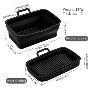 Hopfällbar fyrkantig Air Fryer silikonform 19,5x12,7x7 cm Svart