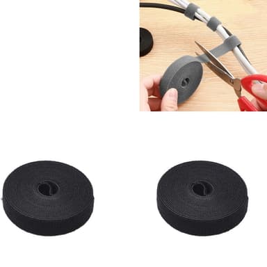 2 paket med kardborreband för förvaring av tråd Svart