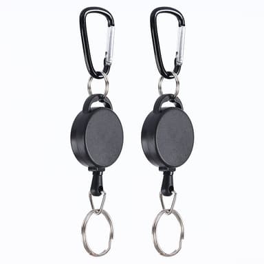 Utdragbar nyckelring med karbinhake 2-pack Svart