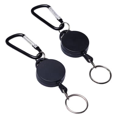 Utdragbar nyckelring med karbinhake 2-pack Svart