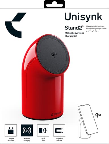 Unisynk Stand2 Qi2 trådlös skrivbordsladdare (röd)