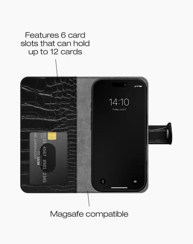 Magnet Wallet+ MagSafe iPhone 16 Black Croco