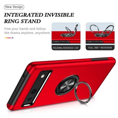 Till Pixel 8a Hybrid skal med Finger Ring - Röd