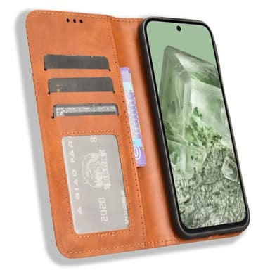 För Google Pixel 8a Plånboksfodral Exklusivt - Brun