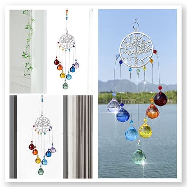 Suncatcher ljusfångare med träd och färgglada glasprismor