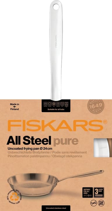 Fiskars All Steel Pure - stekpanna, rostfritt stål, 24 cm.
