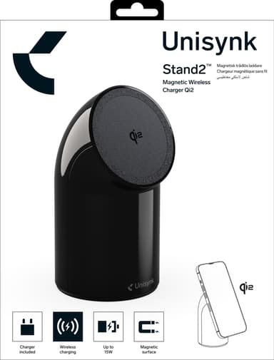 Unisynk Stand2 Qi2 trådlös skrivbordsladdare (svart)