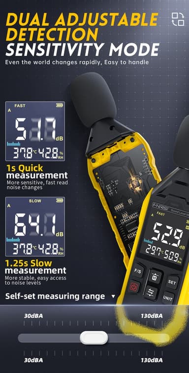 FNIRSI FDM01 Digital Brus- och ljudmätare 30~130dB