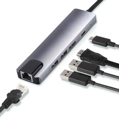 USB-C Hubb 5 portar, grå