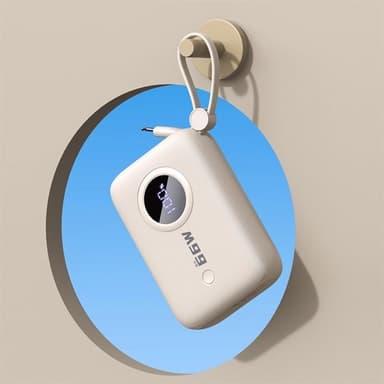Powerbank 10000mAh med USB-C och Lightning-kabel - Beige
