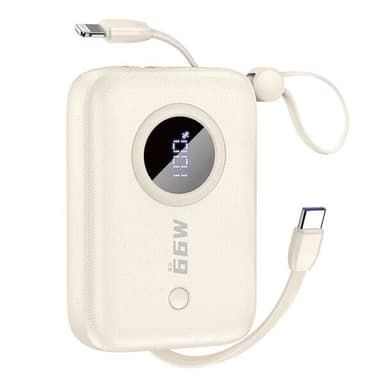 Powerbank 10000mAh med USB-C och Lightning-kabel - Beige