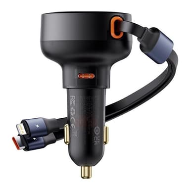 Baseus Enjoyment Billaddare med USB-C & Lightning 60W - Svart