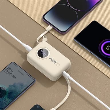 Powerbank 10000mAh med USB-C och Lightning-kabel - Beige