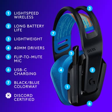 Logitech G G535 Lightspeed gamingheadset (svart)