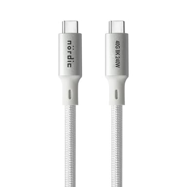 NÖRDIC 25cm USB4 USB-C till C nylonflätad kabel PD3.1 med 240W snabbladdning 40G 8K60Hz 4K120Hz 5K60Hz 2x4K60Hz Emarker