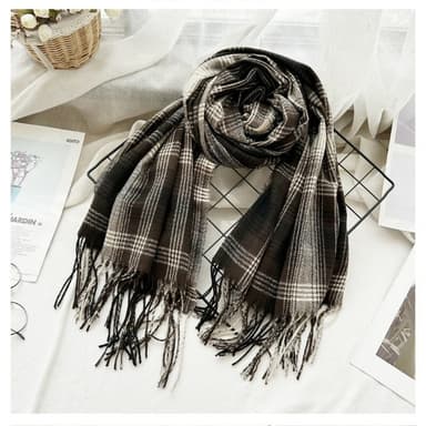 Cashmere-liknande linje rutnät scarf mångsidig brittisk stil Mörkgrå