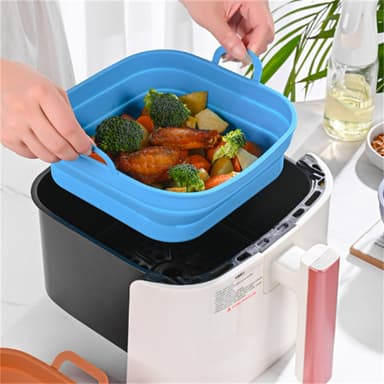 Hopfällbar fyrkantig Air Fryer silikonform 17.5 cm Blå