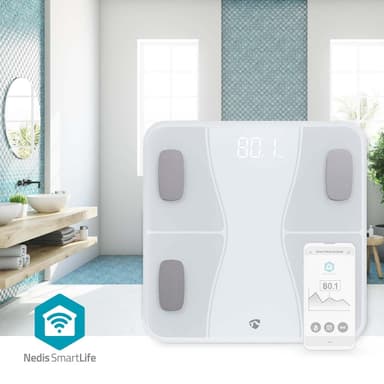 Nedis SmartLife Hälso Vågar | Bluetooth® | Ben / BMI / BMR / Fett / Muskler / Vatten / Vikt | 12 | Max last: 180 kg | Android™ / IOS | ABS / Glas | Vit