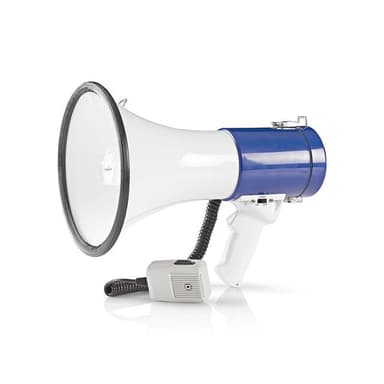 Nedis Megafon | Maximal räckvidd: 1500 m | Maximal volymkontroll: 135 dB | Avtagbar mikrofon | Inbygd siren | Axelrem | Blå / Vit