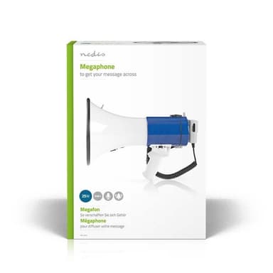 Nedis Megafon | Maximal räckvidd: 1500 m | Maximal volymkontroll: 135 dB | Avtagbar mikrofon | Inbygd siren | Axelrem | Blå / Vit