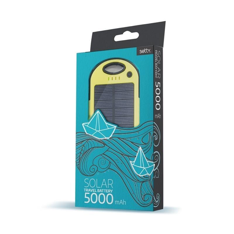 Setty powerbank med solceller, 5000 mAh, gul/svart