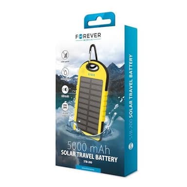 Forever STB-200, Vattentät PowerBank, Solcell, 5000mAh, Gul