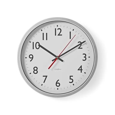 Nedis Väggklocka | Diameter: 300 mm | Plast | Silver / Vit