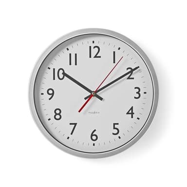 Nedis Väggklocka | Diameter: 300 mm | Plast | Silver / Vit