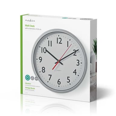 Nedis Väggklocka | Diameter: 300 mm | Plast | Silver / Vit