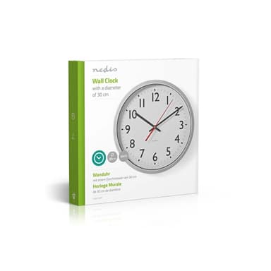 Nedis Väggklocka | Diameter: 300 mm | Plast | Silver / Vit