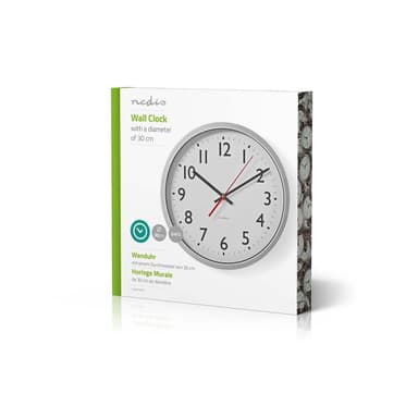 Nedis Väggklocka | Diameter: 300 mm | Plast | Silver / Vit
