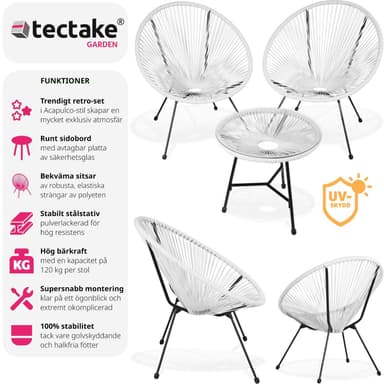 tectake 2-set Loungestol Santana med bord - vit