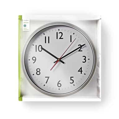 Nedis Väggklocka | Diameter: 300 mm | Plast | Silver / Vit