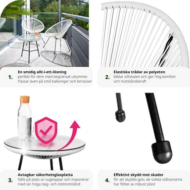 tectake 2-set Loungestol Santana med bord - vit