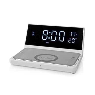 Nedis Trådlös laddare för Väckarklocka | Qi certifierad | 5 / 7.5 / 10 / 15 W | USB A-Hane | 2 Larmtider | Snooze-funktion