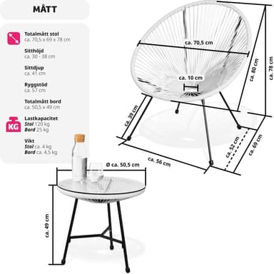 tectake 2-set Loungestol Santana med bord - vit