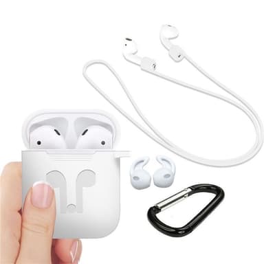 Silikon-kit till Airpods, Silikonfodral, Strap, Silikonsnäckor, Karbinhake, Vit