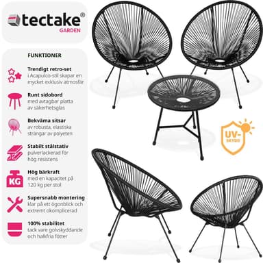 tectake 2-set Loungestol Santana med bord - svart