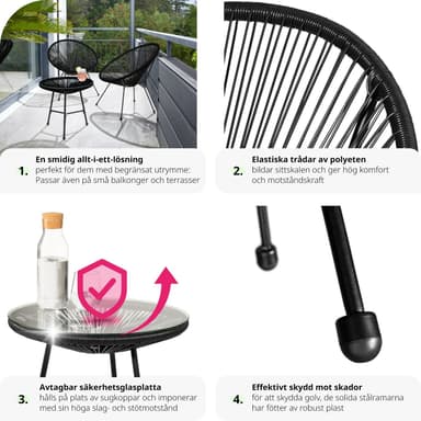 tectake 2-set Loungestol Santana med bord - svart